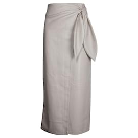 Nanushka-Nanushka Vegan Leather Wrap-Style Midi Skirt in Cream Polyester-White,Cream