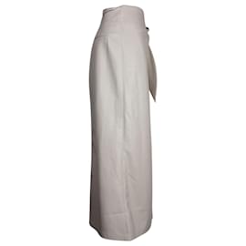 Nanushka-Nanushka Vegan Leather Wrap-Style Midi Skirt in Cream Polyester-White,Cream