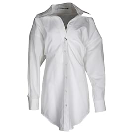 Alexander Wang-Alexander Wang Robe chemise courte à épaules ouvertes en coton blanc-Blanc