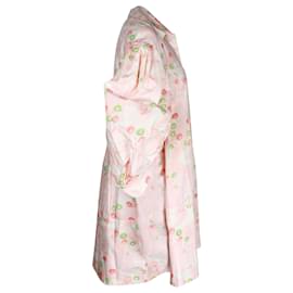 Simone Rocha-Simone Rocha Mini abito chemisier con maniche firmate con stampa floreale in cotone rosa-Altro