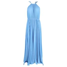 Michael Kors-Michael Kors Chain Halter-Neck Pleated Maxi Dress in Blue Polyester-Blue