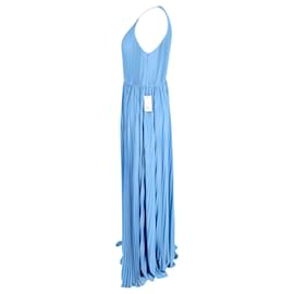 Michael Kors-Michael Kors Chain Halter-Neck Pleated Maxi Dress in Blue Polyester-Blue