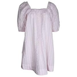 Ganni-Ganni gestreiftes Seersucker-Nachtkleid aus rosa Baumwolle-Andere