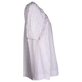 Ganni-Robe de nuit rayée en seersucker Ganni en coton rose-Autre