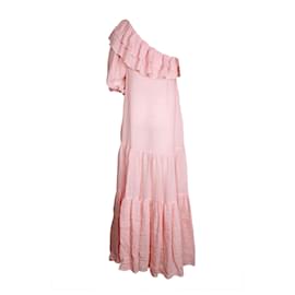 Lisa Marie Fernandez-Lisa Marie Fernandez Arden Vestido largo con un solo hombro y capas en lino rosa-Rosa