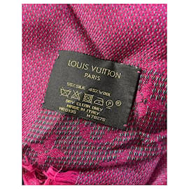 Louis Vuitton-Louis Vuitton Monogram Jacquard Scarf in Fuchsia Pink Silk and Wool-Pink