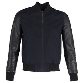 Sandro University Bomber Jacket in Black Leather Black