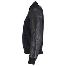 Sandro-Sandro University Bomber Jacket in Black Leather-Black