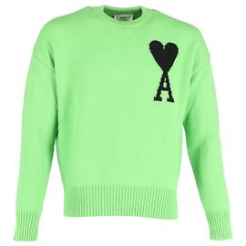 Ami Paris AMI Pullover Ami De Coeur En Laine In Green Wool Green