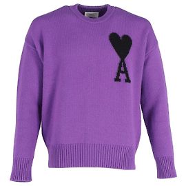 Ami Paris AMI Pullover Ami De Coeur En Laine aus lila Wolle Lila