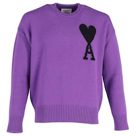 Ami Paris-AMI Pullover Ami De Coeur En Laine In Purple Wool-Purple