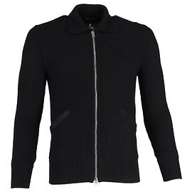 Tom Ford Fitted Zip-Up Cardigan in Black Wool Black