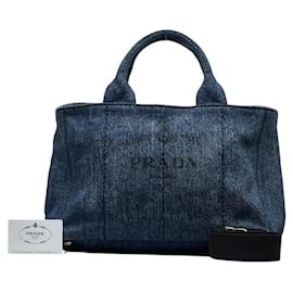 Prada-Prada Canapa Logo Denim Handbag Denim Handbag 1BG642 in Good condition-Blue
