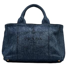Prada-Canapa Logo Denim Handbag 1BG642-Blue