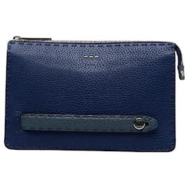 Fendi-Leather Selleria Clutch Bag 7VA350-Blue