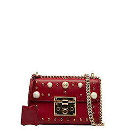Gucci-Kleine Umhängetasche aus Leder mit Vorhängeschloss und Nieten 432182-Rot