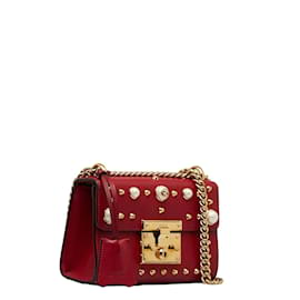 Gucci-Bolso de hombro pequeño con candado de piel con tachuelas 432182-Roja