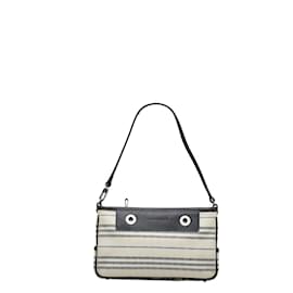 Burberry-Striped Canvas Baguette-White