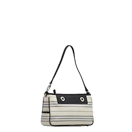 Burberry-Striped Canvas Baguette-White