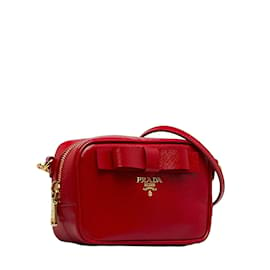 Prada-Prada Saffiano Vernice Bow Crossbody Bag Leather Crossbody Bag 1N1674 In ottime condizioni-Rosso