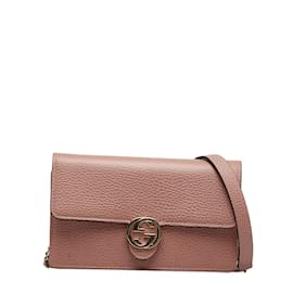 Gucci-Interlocking G Leather Wallet On Chain 510314-Pink