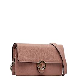 Gucci-Interlocking G Leather Wallet On Chain 510314-Pink