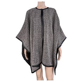 Ralph Lauren Poncho Black Grey Wool and Leather Black Grey