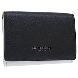 Saint Laurent-SAINT LAURENT Porte-Monnaie Cuir Blanc Noir Auth 50852-Noir,Blanc