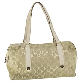 Gucci-GUCCI GG Canvas Hand Bag Suede Beige Gold 154180 214397 auth 51008-Beige,Golden