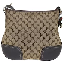 Gucci-GUCCI GG Canvas Web Sherry Line Shoulder Bag Beige Red Green 204939 Auth ac2072-Red,Beige,Green