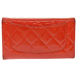 Chanel-CHANEL Long Wallet Patent leather Orange CC Auth bs7321-Orange