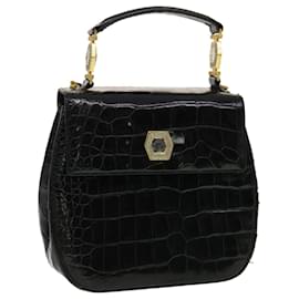 Gianni Versace-Gianni Versace Hand Bag Leather Black Auth bs5586-Black