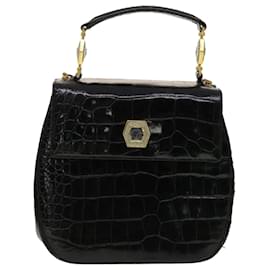 Gianni Versace-Gianni Versace Hand Bag Leather Black Auth bs5586-Black