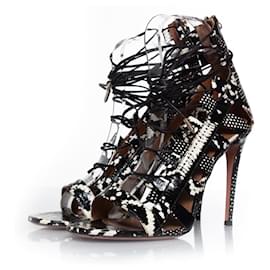 Aquazzura-Aquazzura, Black and white python lace up sandal-Black