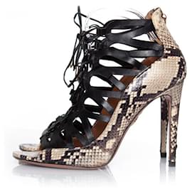 Aquazzura-Aquazzura, python and lasercut lace up sandal-Brown