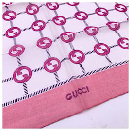 Gucci Silk Square Scarf With Horse Bit Motif Pink , Black