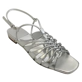 Laurence Dacade-Laurence Dacade Silver Leather Blaise Strappy Flat Sandals-Silvery