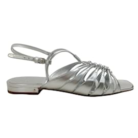 Laurence Dacade-Laurence Dacade Silver Leather Blaise Strappy Flat Sandals-Silvery