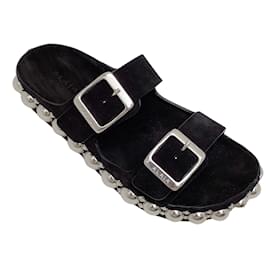 Alaïa-Alaia Black Suede Two Strap Sandal with Large Silver Studs-Black