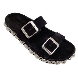 Alaïa Sandalo Alaia con due cinturini in camoscio nero e grandi borchie argentate Nero