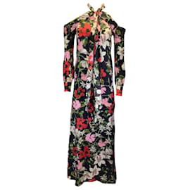 Erdem-ERDEM Schwarzes Anora-Seidenkleid mit mehreren Blumenmustern / formelle Kleidung-Mehrfarben