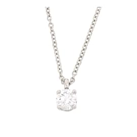 Autre Marque-Platinum Diamond Solitaire Pendant Necklace-Silvery