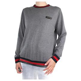 Balmain Pull ras du cou gris avec patch logo - taille S Gris
