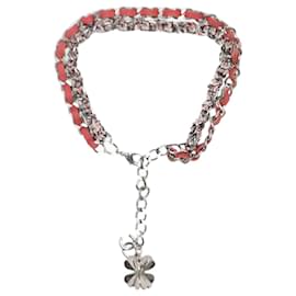 Chanel-Pink interwoven chain necklace with clover charm-Pink
