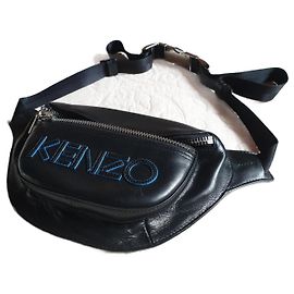 KENZO belt bag in unisex black leather Black Blue