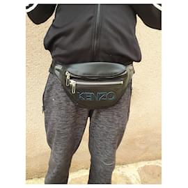 Kenzo-KENZO belt bag in unisex black leather-Black,Blue