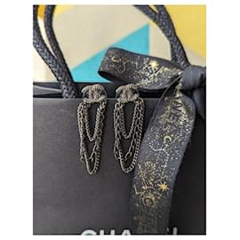 Chanel-CC 09P Logo Chain BHW Dangling Earrings Box tag-Black