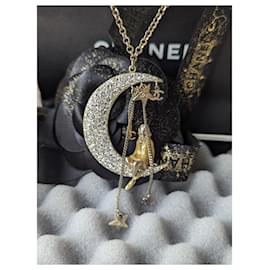 Chanel-Rare CC 08P CoCo on the Moon GHW Crystal Logo Necklace Box tag-Golden