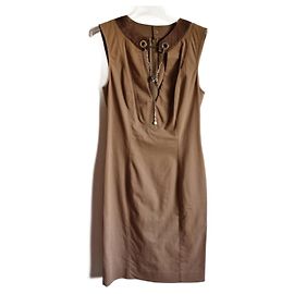 Gucci Brown Cotton Dress with Python Leather Decoration Brown