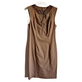 Vestido Gucci marrom de algodão com detalhes em couro de python Marrom